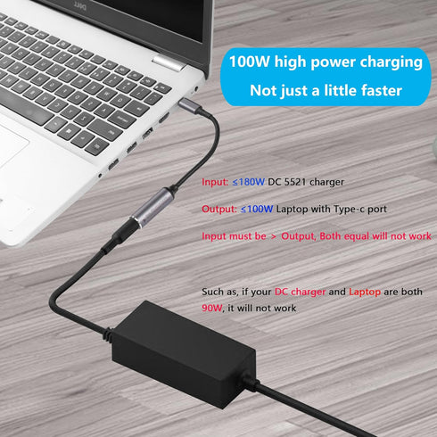 SinLoon PD 100W Laptop Charger Adapter Cable DC 5.5mm x 2.1mm Female Input to USB Type C Male Power Charging Cable DC5521 to USB C Cable with PD A...