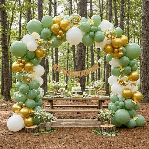Green Balloon Garland Kit with Sage and Olive Balloons - 112pcs Sage Green Balloons with Gold Butterfly for Weddings, Baby Showers, Birthdays, and...