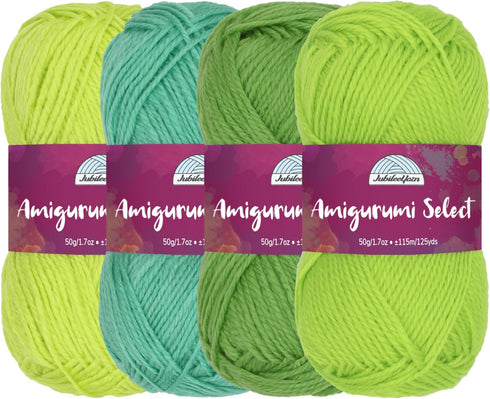 JubileeYarn Amigurumi Select Yarn - Baby Acrylic - Shades of Green - 4 Skeins...