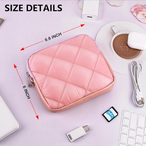 Puffy Quilted Travel Cable Electronic Organizer for Accessories Laptop MacBook Power Adapter, Wireless Mouse, for iPhone Charger, Cellphone, Power...