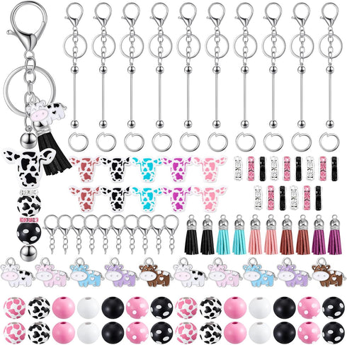 86 Pcs Beadable Keychain Bar Set Bead Keychain Kit Include Variety Beads Leather Tassel Charms for DIY Craft Gift...