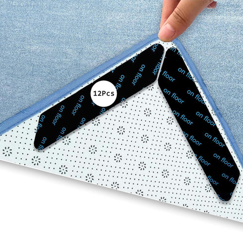 12 PCS Rug Gripper for Hardwood & Tile Floors, Non Slip Rug Pads, Traceless Double Sided Rug Tape, Reusable Carpet Tape for Area Rugs, Rug Corners...