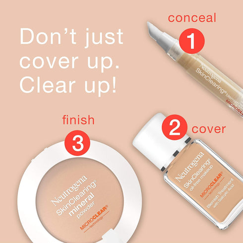 Neutrogena SkinClearing Mineral Acne-Concealing Pressed Powder Compact, Shine-Free & Oil-Absorbing Makeup with Salicylic Acid to Cover, Treat & Pr...