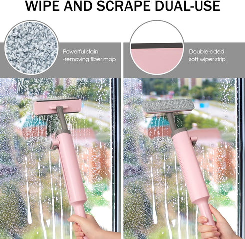 Portable Self-Squeeze Mini Mop, Short Mop Rotatable with Crevice Brush- 2 Reusable Microfiber Pads,Wet and Dry Use,Floor Window Cleaning System fo...