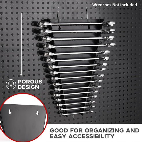 Plastic Wrench Organizer, Premium High-density Wrench Holder, Large Wrench Racks for Wall and Tool Box, 32 Slots Fit SAE&Metric Wrench Tray(2Black...