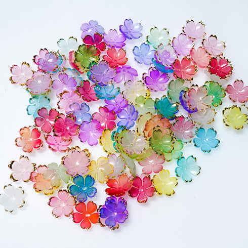 110 Pcs Acrylic Flower Beads?Gold-Plated Gradient Flower Beads?Cherry Blossom Floral Spacer Beads for Jewelry Making...