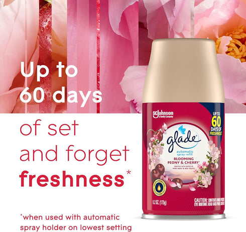 Glade Automatic Spray Refill, Air Freshener for Home and Bathroom, Blooming Peony & Cherry, 6.2 Oz...