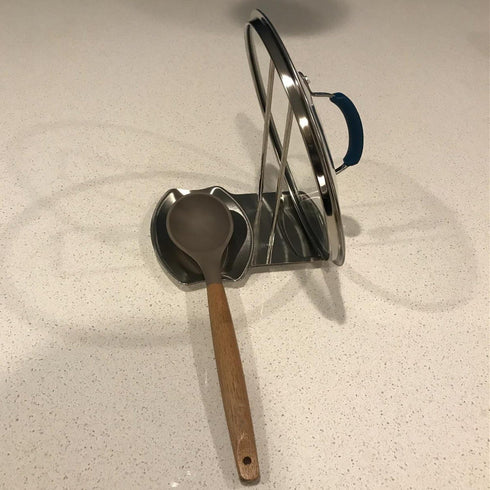 Spoon Rest and Pot Lid Holder, Stainless Steel Pan Pot Cover Lid Rack Shelf Stand Holder Spoon Holder Utensil Rest Stove Organizer Storage Soup Sp...