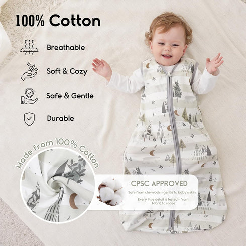Yoofoss Baby Sleep Sack 12-18 Months 0.5 TOG Baby Wearable Blanket, 100% Cotton Infant Toddler Sleeping Sack 2-Way Zipper Lightweight Sleepsack, G...