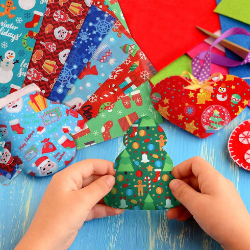 20 Pieces Christmas Fabric Fat Quarters Christmas Fabric Bundles Precut Fabric Squares Christmas Tree Snowflake Printed Fabric Scraps for Dress Ap...
