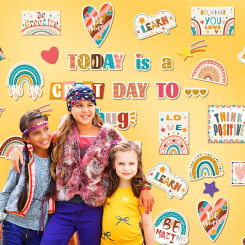 Boho Rainbow Classroom Decor Rainbow Bulletin Board Set Rainbow Clouds Star Heart Bulletin Board Boho Birthday Party Cutouts Motivational Rainbow ...