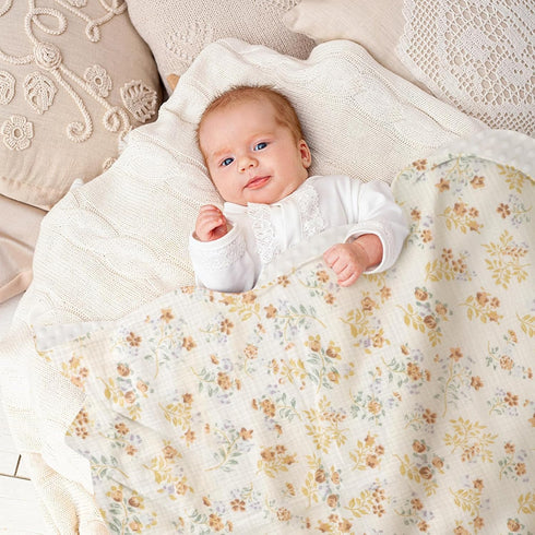 Fluffy-backed Reversible Baby Swaddle Blankets 100% Muslin Cotton Front Nursery Plush Dotted Fleece Back Receiving Bed Quilt Blanket for Unisex Ne...