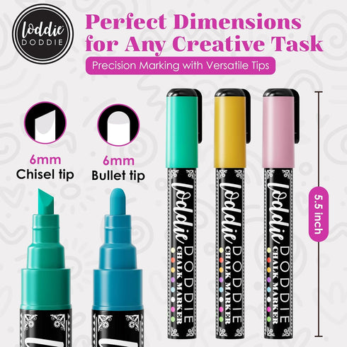 Loddie Doddie Liquid Chalk Markers - 8 Count, 6mm Reversible Chisel & Bullet Tips - Erasable Macaron Pastel Pens for Chalkboard & Acrylic Calendar...
