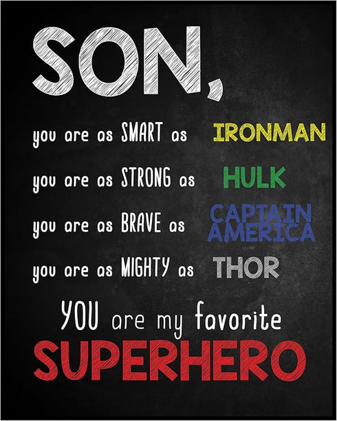 Posterizer 1 pcs-Son You Are My Favorite Superhero-Movie & Cinema Art-Typography Art-decor for Boys, Teens Bedroom- UNFRAMED Wall Art...