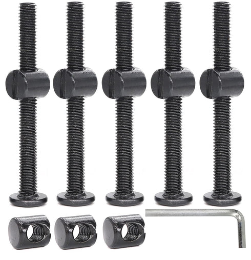 cSeao 10-Pack M6 70mm Black Socket Cap Screws Barrel Nuts Set for Furniture Crib Chairs Baby Bed...