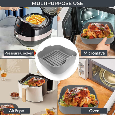 Silicone Air fryer Liners Square, Reusable Airfryer Basket, 6 Quart Air Fryer Inserts, Air Fryer Oven, Microwave Tray Pots, Air Fryer Rubber Acces...