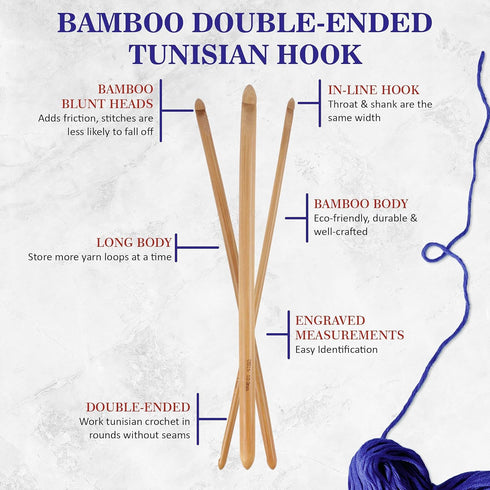 JubileeYarn Double Ended Bamboo Tunisian Crochet Hooks Set - Carbonized Brown - 15 Sizes...