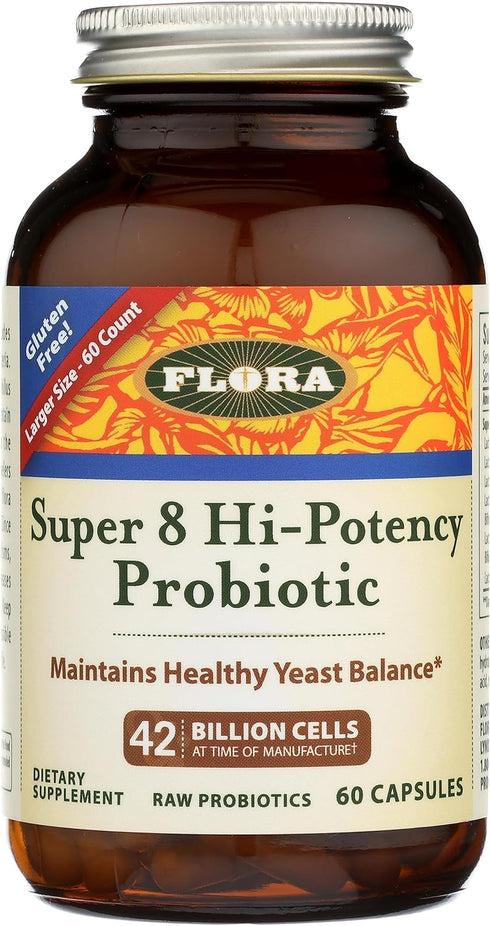 Flora - Super 8 Hi-Potency Probiotic - Daily Probiotic for Gut & Digestive Health - 42 Billion CFU - Contains Lactobacillus & Bifidobacterium Stra...