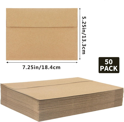 50pcs packed Kraft Envelopes, A7Envelopes, printable invitation envelopes,5x7 envelopes, suitable for weddings, invitations, photos, postcards, gr...