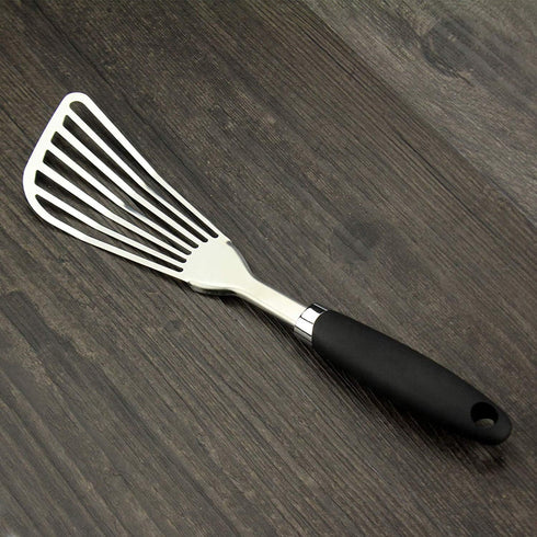 304 Stainless Steel Fish Spatula, Non-Slip Ergonomic Handle Slotted Spatula, Black...
