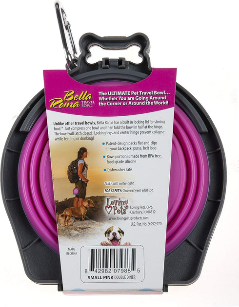 Loving Pets - Bella Roma Double Diner Portable Travel Dog Bowls Collapsible Combined Dog Food & Water Bowls (Pink, Small)...