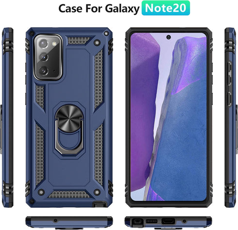 for Samsung Galaxy Note 20 Case, Note20 5G Case with HD Screen Protectors, Androgate Military-Grade Metal Ring Holder Kickstand 15ft Drop Tested S...