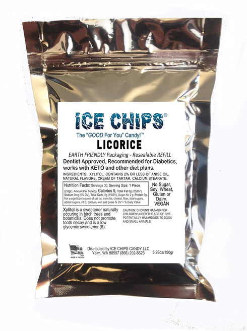 ICE CHIPS Xylitol Candy in Large 5.28 oz Resealable Pouch; Low Carb & Gluten Free (Licorice)...