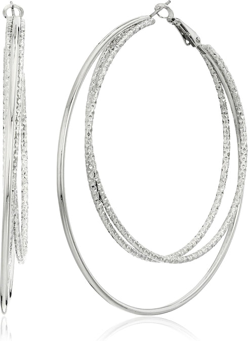 Guess Smooth and Textured Wire Silver Hoop Earrings...