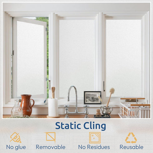 rabbitgoo Window Privacy Film, Non-Adhesive Frosted Glass Window Film for Bathroom, Static Cling Heat Blocking Stickers for Home Indoor Opaque Fro...