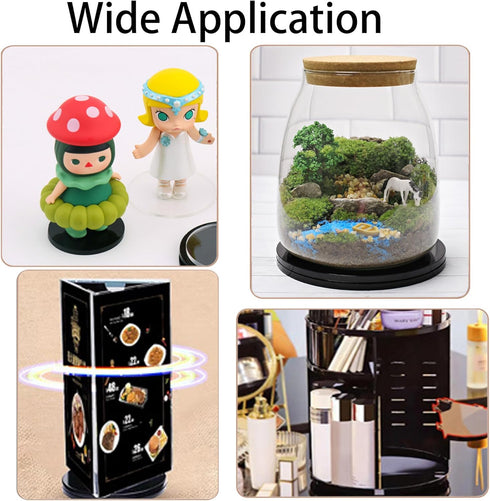 4 Pcs Black 3 inch Acrylic Lazy Susan Rotating Turntable Organizer Bearings - Round Swivel Plate for Spice Rack, Table, Cake, Kitchen Pantry...