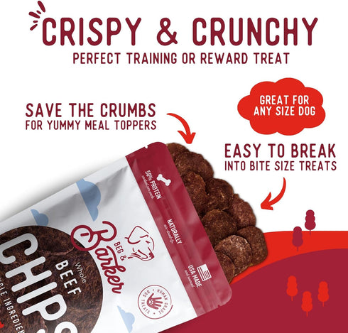 Beg & Barker Beef Chips for Dogs (8 Ounce, Pack of 1) - Single Ingredient Dog Treats Made for Large & Small Dogs Protein Human Grade Dog Treats Ma...