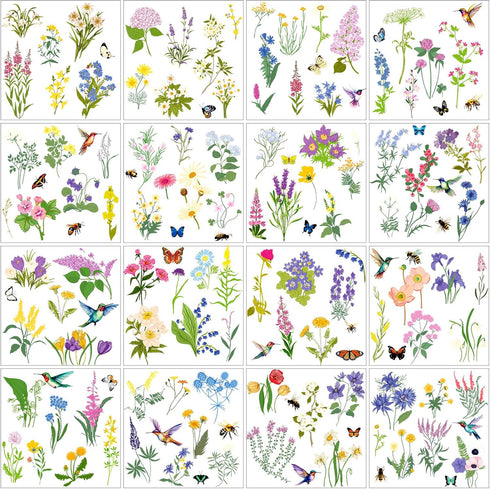 Satinior 16 Sheets Summer Wildflower Rub on Transfers for Crafts Butterfly Bee Bird Flower Spring Stickers Rub on Decals for DIY Furniture Scrapbo...