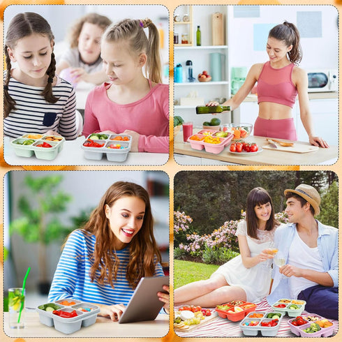 6 Pack Snack Containers, 4 Compartment Bento Snack Box Container, Reusable Meal Prep Lunch Containers for Kids Toddler Adults, Divided Food Contai...