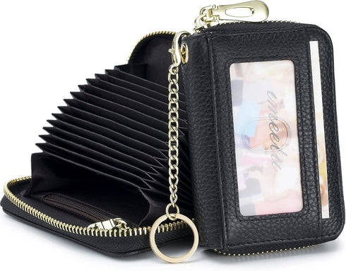 imeetu RFID Credit Card Wallet, Genuine Leather Zipper Card Case Holder with Removable Keychain(Black)...