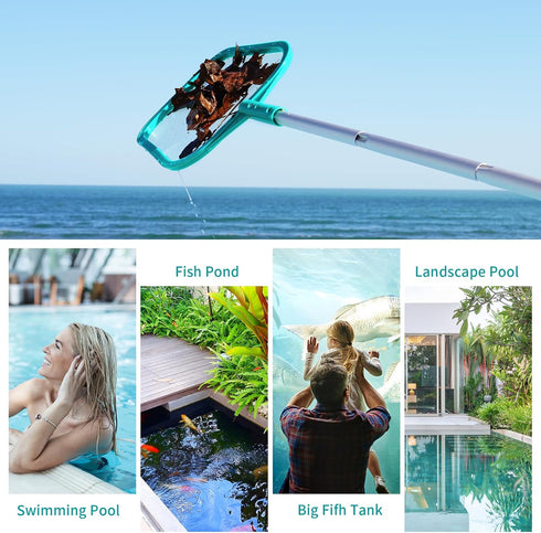 Pool Skimmer - Pool Skimmer Net with 5 Aluminum Pole Sections 60'', Skimmer Net with Fine Mesh Net for Cleaning Leaf of Swimming Pools...