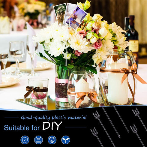 Geiserailie 50 Pieces Flower Card Holder Stick Clear Plastic Floral Picks 9.4'' 12.2'' Transparent Fork Straight Head Photo Card Holder Floral Sti...
