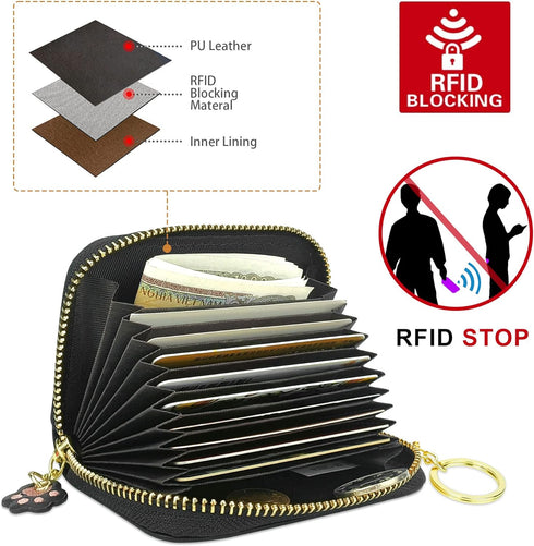 CONISY Cute Credit Card Holder for Women, Small Leather Zipper RFID Card Case Wallet with Removable Keychain...