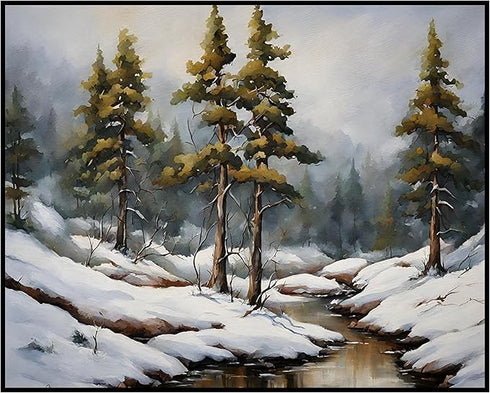 Posterizer 1 pcs-snowy jungle in winter in oil painting style-9-Landscape & Nature Art-Living Room Bedroom Decor- unframed wall art...