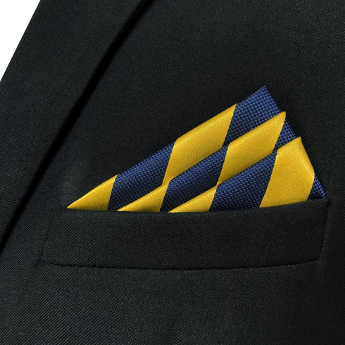 S&W SHLAX&WING Striped Pocket Squares for Men Yellow Royal Blue Stripes Accessories...