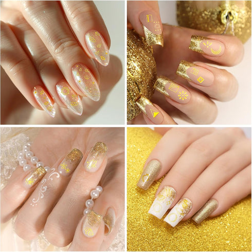 30 Sheets Gold Nail Art Stickers 3D Self-Adhesive Nail Decals Gold Geometric Line Star Leaf Diamond Nail Stickers Supplies for Acrylic Nails Manic...