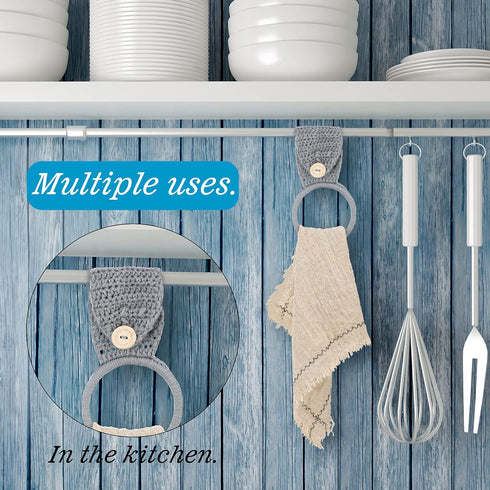 Tatuo 3 Pieces Crochet Towel Holder Hanging Kitchen Dish Towel Holder Ring Oven Handle Kitchen Bathroom Hanger for Stove(Black, White, Gray)...