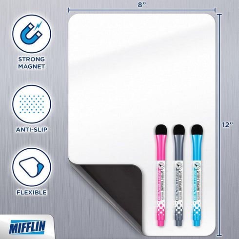Mifflin-USA Magnetic Dry Erase White Board Sheet for Fridge (12x8''), Stain-Resistant Refrigerator Whiteboard Organizer, Kitchen Planner Board w/ ...