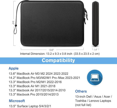 FINPAC Hard Laptop Sleeve Case for 13-inch MacBook Air M3 2024, 14-inch MacBook Pro M3/M2/M1 A2918 A2992 A2779 A2442, 13'' MacBook Air/Pro, Waterp...