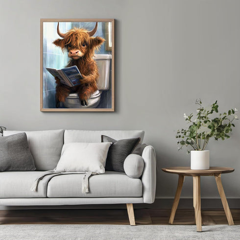 Posterizer 1 pcs-funny cute highland cow reading on toilet 3-Bathroom Restroom Art-Art for Animal Lovers-Decor for Home & Office- unframed wall ar...