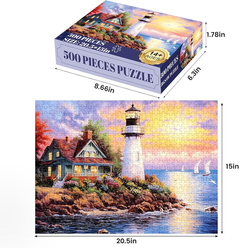 500 Piece Puzzle for Adults-Lighthouse | Recycled Cardboar Jigsaw Puzzles 500 Pieces | Challenging Family Activity Great Gift Idea for Family Frie...