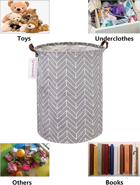 QUEENLALA Large Storage Basket,Laundry Hamper/Bathroom/Home Decor/Collapsible Round Storage Bin,Boys and Girls Hamper/Boxes/Clothing(Grey Wheat)...