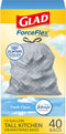 Glad Trash Bags, ForceFlex Tall Kitchen Drawstring Garbage Bags, Fresh Clean, 13 Gal, 40 Ct (Package May Vary)...