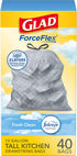 Glad Trash Bags, ForceFlex Tall Kitchen Drawstring Garbage Bags, Fresh Clean, 13 Gal, 40 Ct (Package May Vary)...