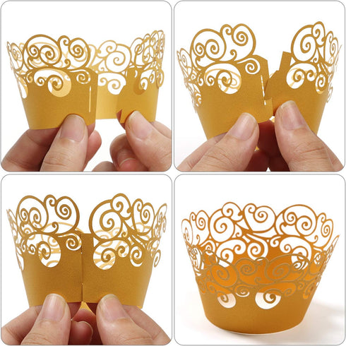 Cupcake Wrappers, KPOSIYA 100 Pack Cupcake Wraps Filigree Artistic Bake Cake Paper Cup Little Vine Laser Cut Liner Baking Cups Muffin Case Trays f...