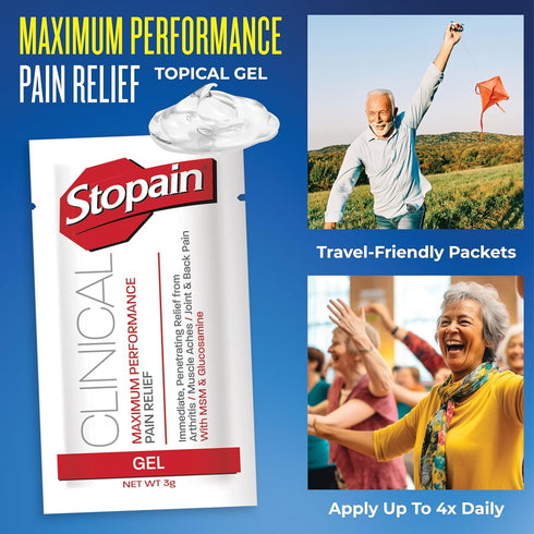 Stopain Pain Relief Clinical Gel Packets, 10 Pack, USA Made, Max Strength Fast Acting with MSM, Glucosamine, Menthol for Arthritis, Lower Back Sci...